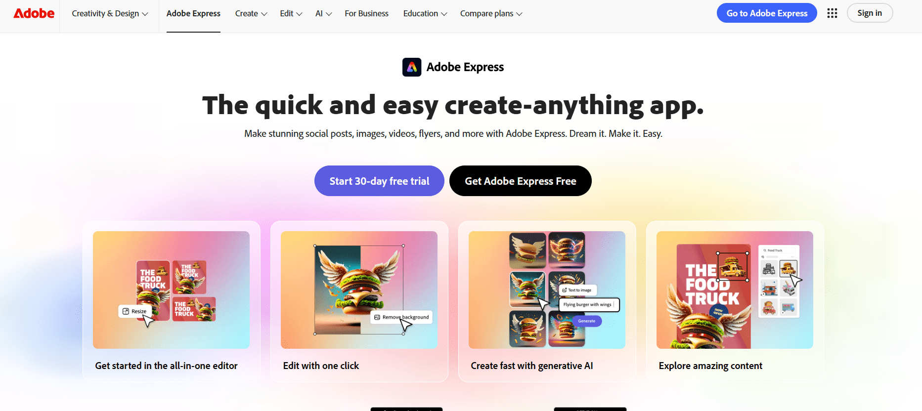 Adobe Express’ Landing Page