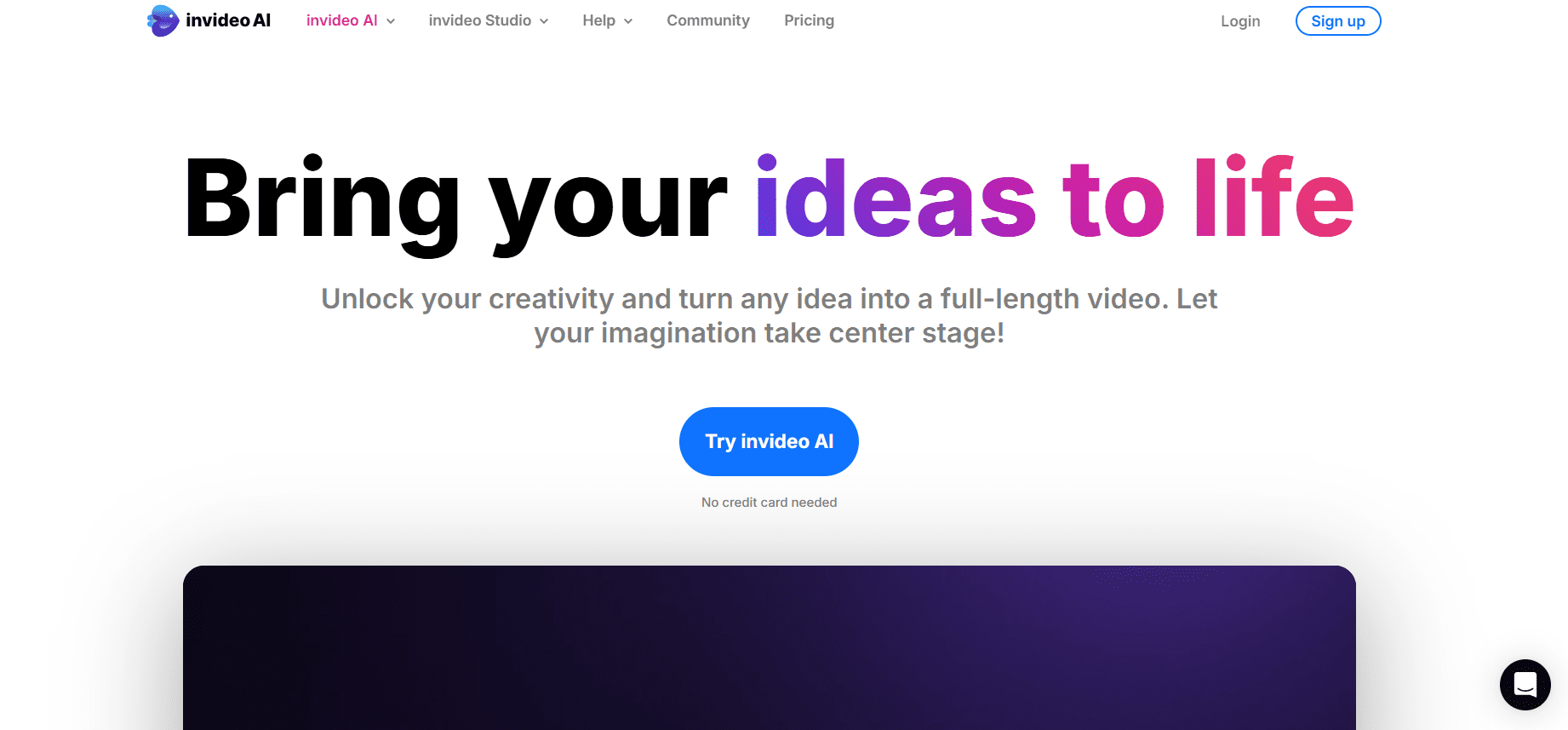 InVideo’s Landing Page