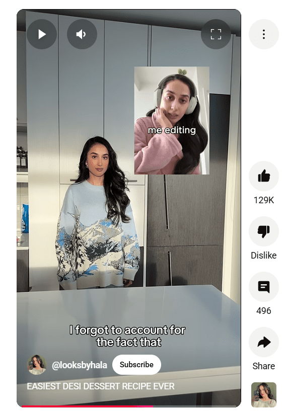 Example of Mid-Video Confessions in YouTube Shorts