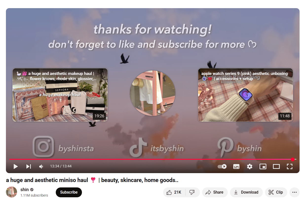 Example of YouTube Video End Screen