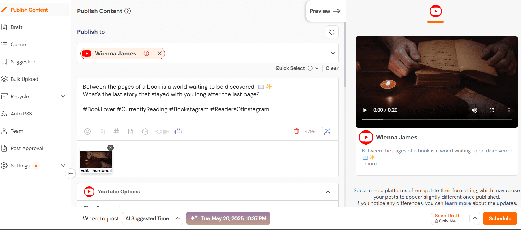 Social Champ’s YouTube Scheduler
