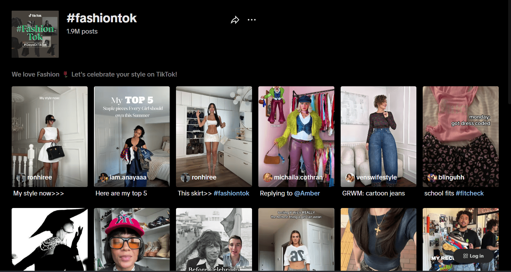 TikTok #FashionTok Page