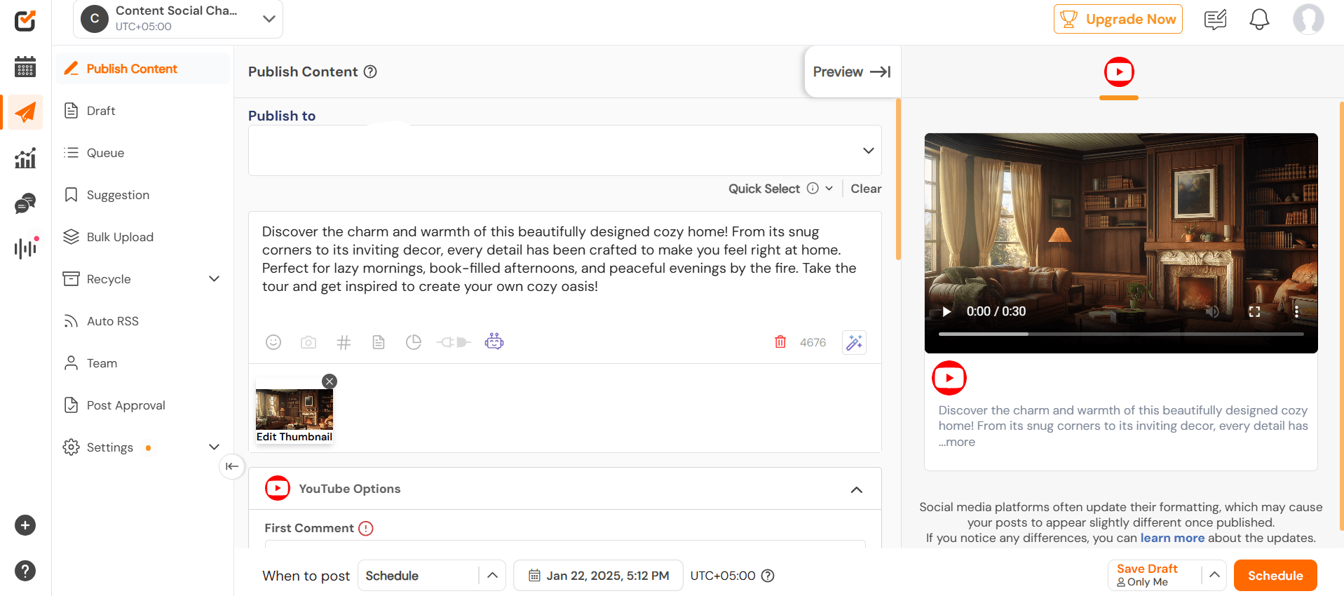 How to Post a Video on YouTube: A Beginners Guide in 2025 14 Create a Post on Social Champ's Dashboard