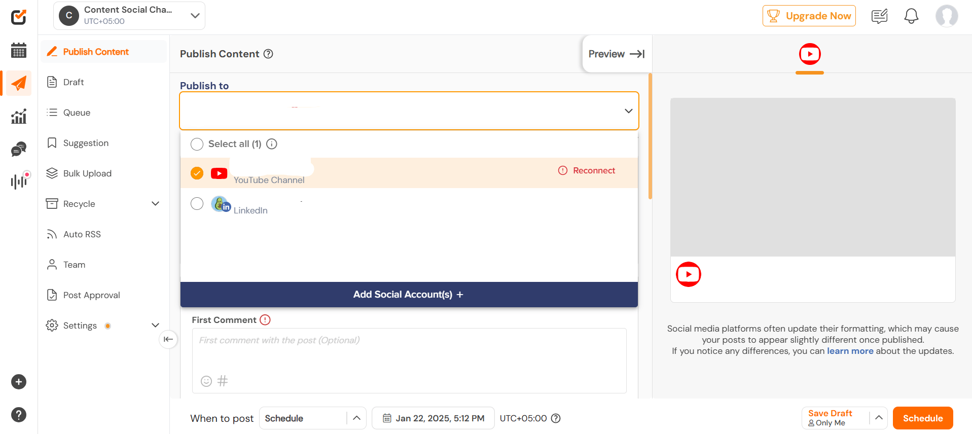 How to Post a Video on YouTube: A Beginners Guide in 2025 13 Choose Your Account on Social Champ's Dashboard
