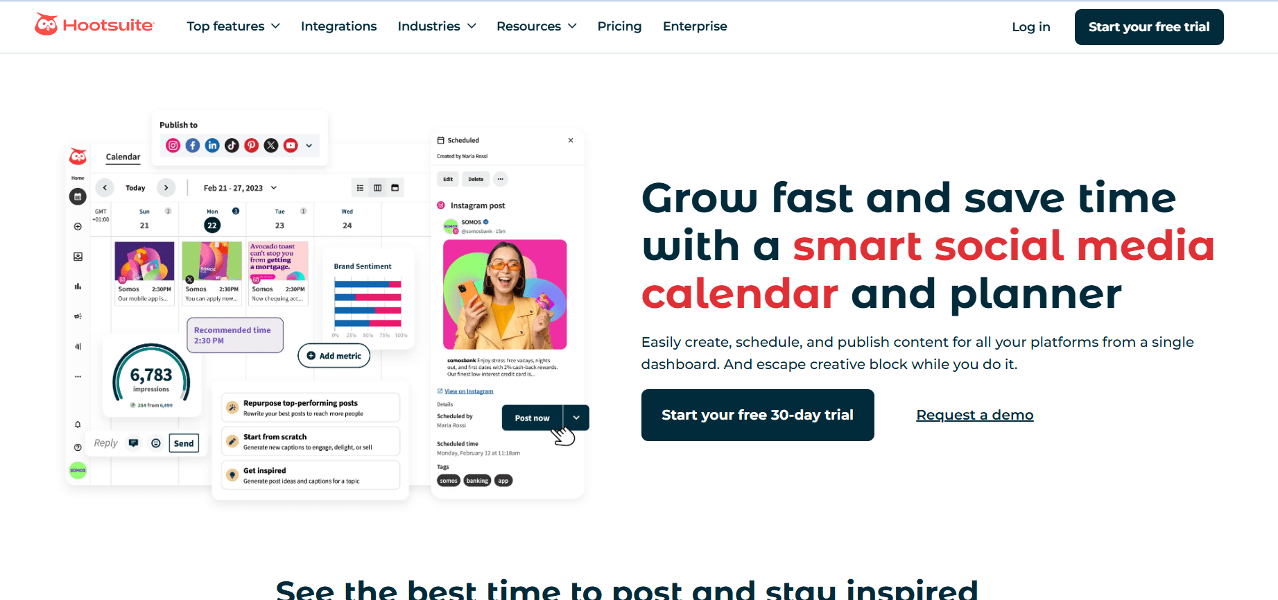 Top 20 Social Media Calendar Tools to Streamline Your 2025 Content Strategy 16 Hootsuite's Landing Page