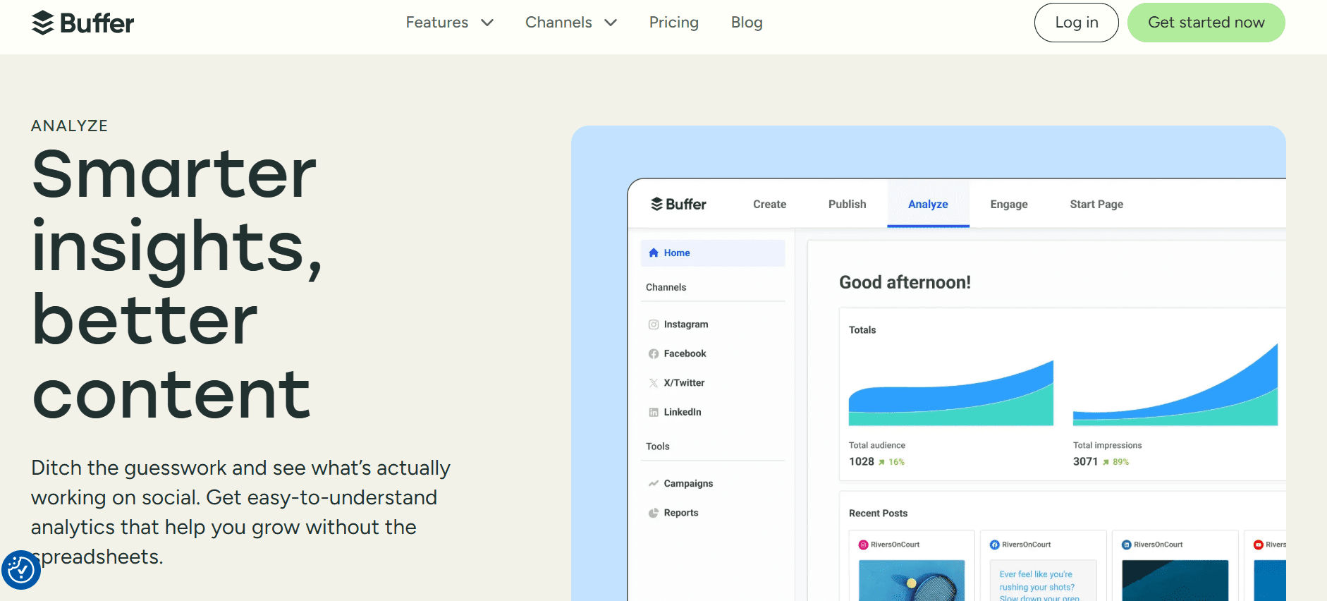 Top 15 Social Media Analytics Tools to Boost Your Marketing ROI in 2025 13 Buffer Analyze’s Landing Page