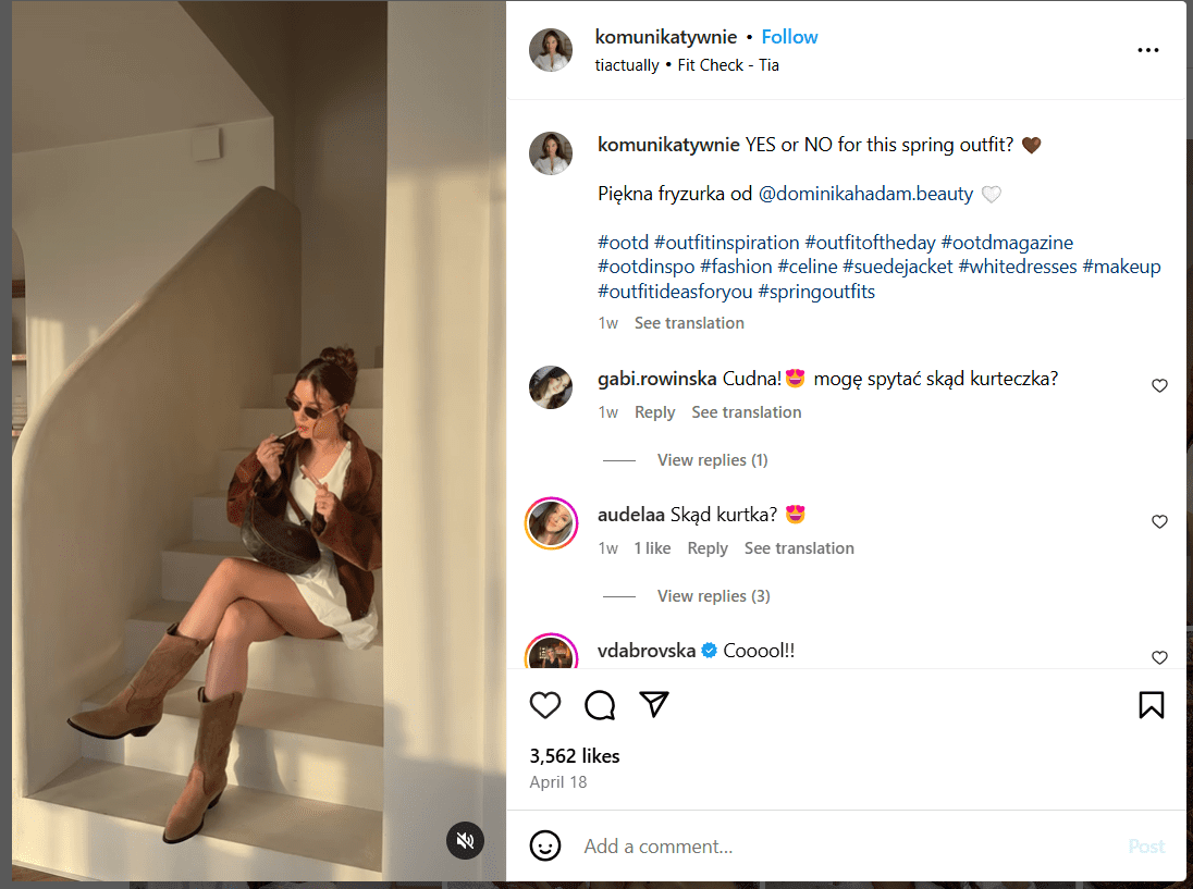 fashion related post on instagram