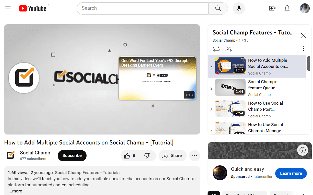 YouTube Playlist in 2026: Boosting Engagement With a Step-By-Step Approach 8 Social Champ's YouTube channel