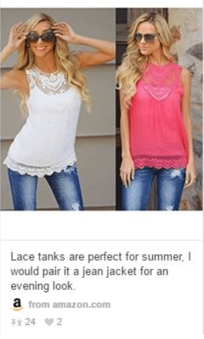 A snapshot of affiliate links on Pinterest