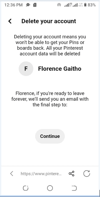Delete Pinterest Account on Mobile - Step 7