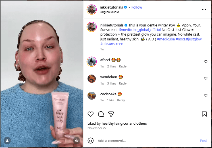 How to Make Money on Instagram in 2026: A Complete Guide 9 Influencer Marketing Post for Medicube Global by @NikkieTutorials on Instagram