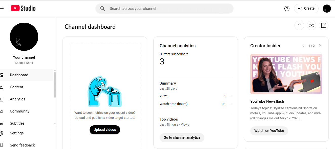 YouTube Shorts Algorithm 2025: How It Works & How to Win 6 youtube channel’s dashboard