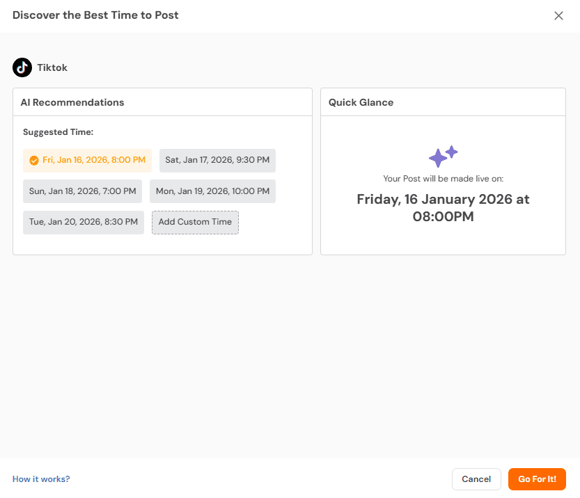 Social Champ's Best Time to Post Feature