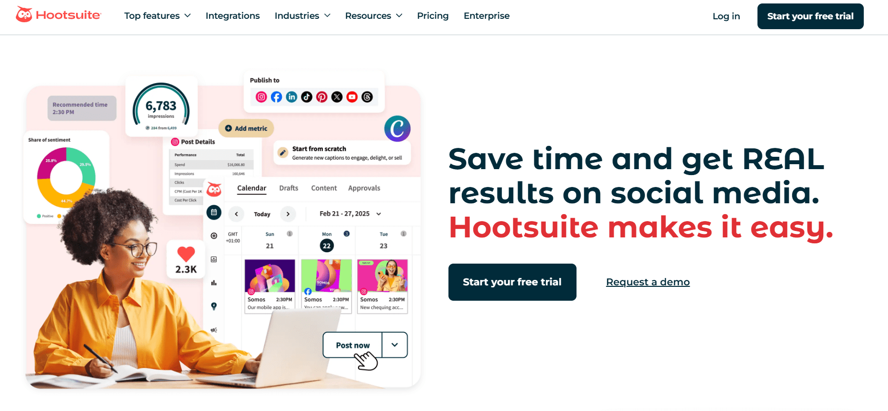 Best AI Content Creation Tools in 2025: Smarter Writing, Visuals & Social Media at Scale 33 Hootsuite’s Landing Page