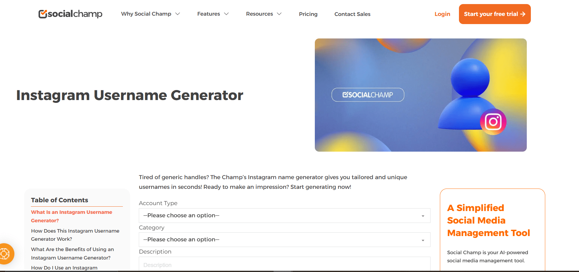 Social Champ's Free Username Generator