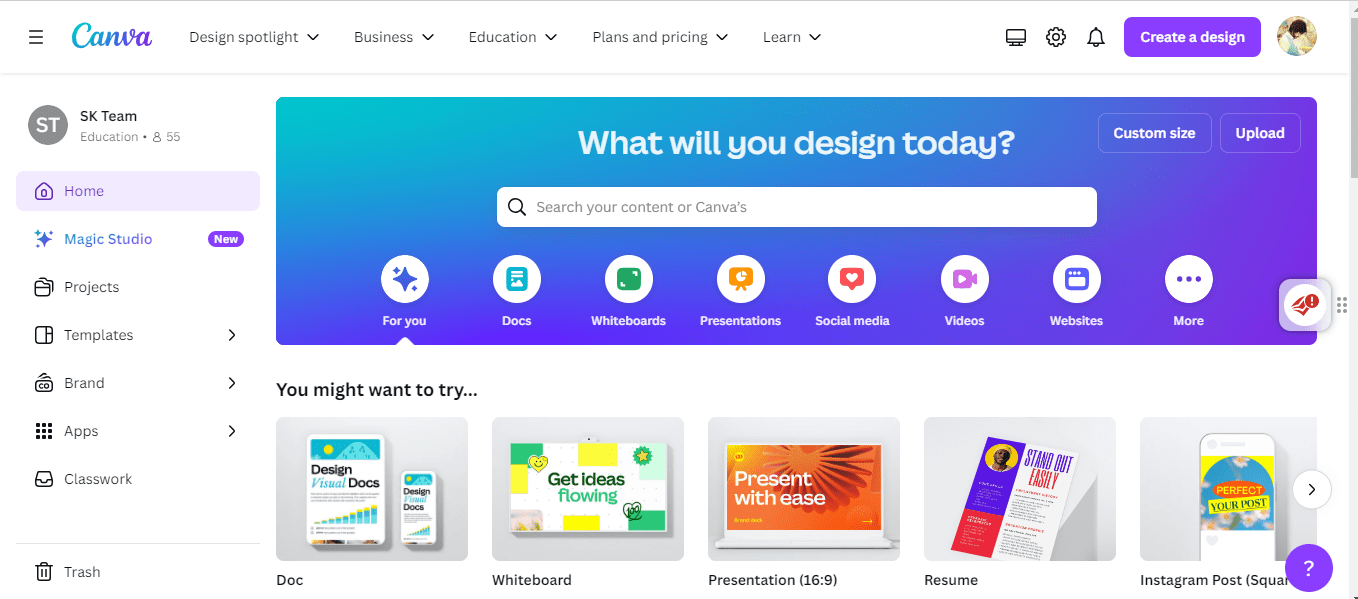 15+ Essential Social Media Content Creation Tools for 2026 9 Canva's dashboard