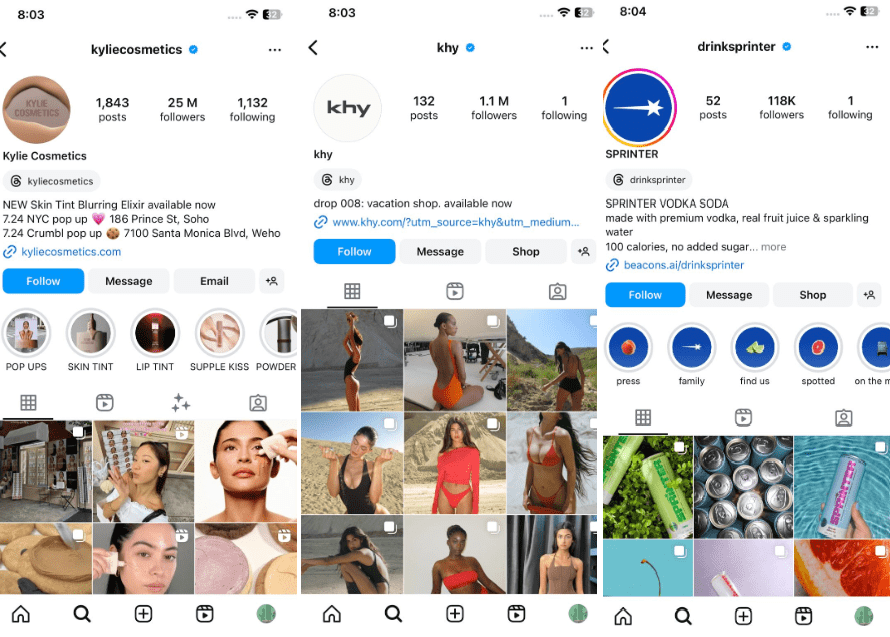 How to Manage Multiple Instagram Accounts in 2026: Tools, Tips, & More! 8 Kylie Jenner's organized Instagram accounts for different products.