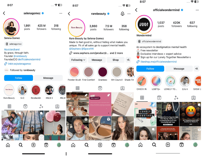 How to Manage Multiple Instagram Accounts in 2026: Tools, Tips, & More! 6 Selena Gomez's three Instagram accounts targeting different audiences.