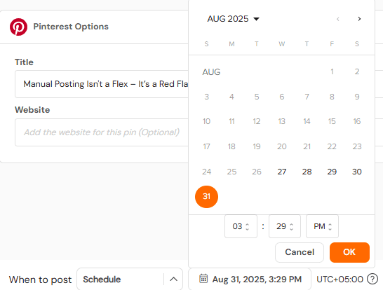 How to Schedule Pinterest Posts Like a Pro (And Drive 10X More Traffic in 2025) 17 Set Your Date and Time