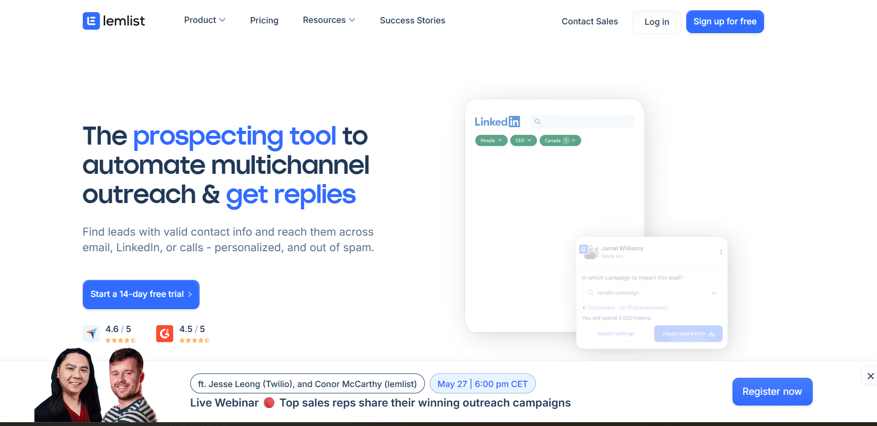 Lemlist’s Homepage