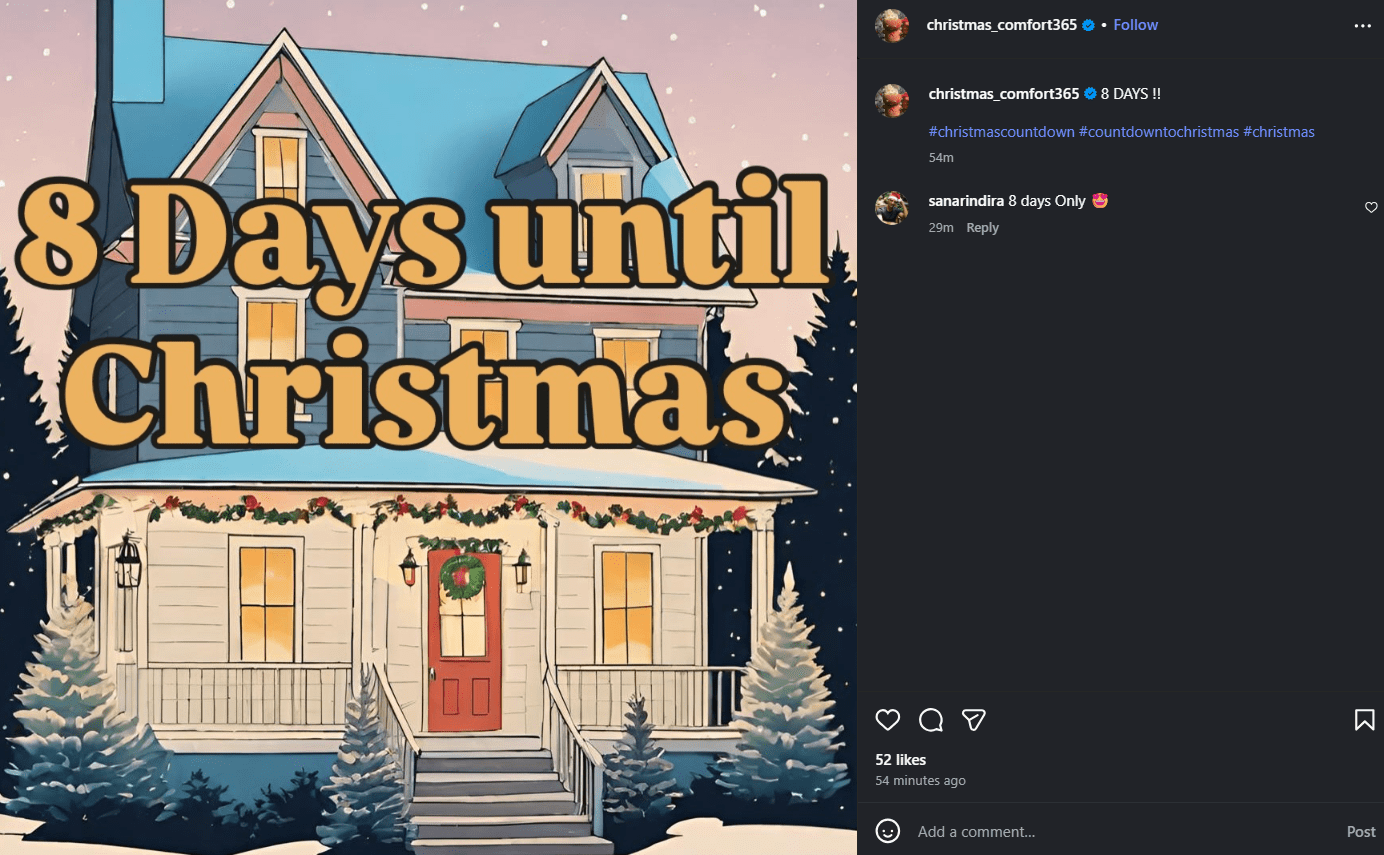 A Countdown to Christmas Post on Instagram