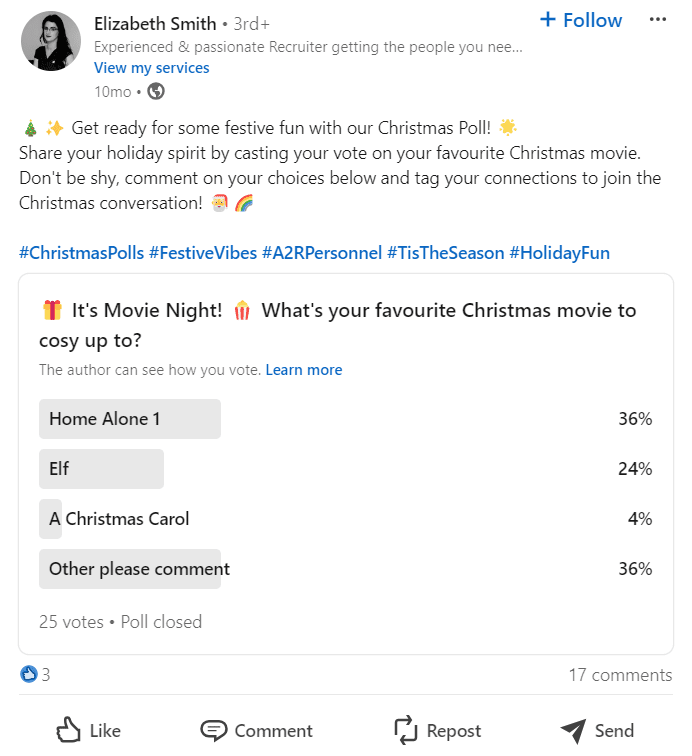 Christmas Poll on LinkedIn