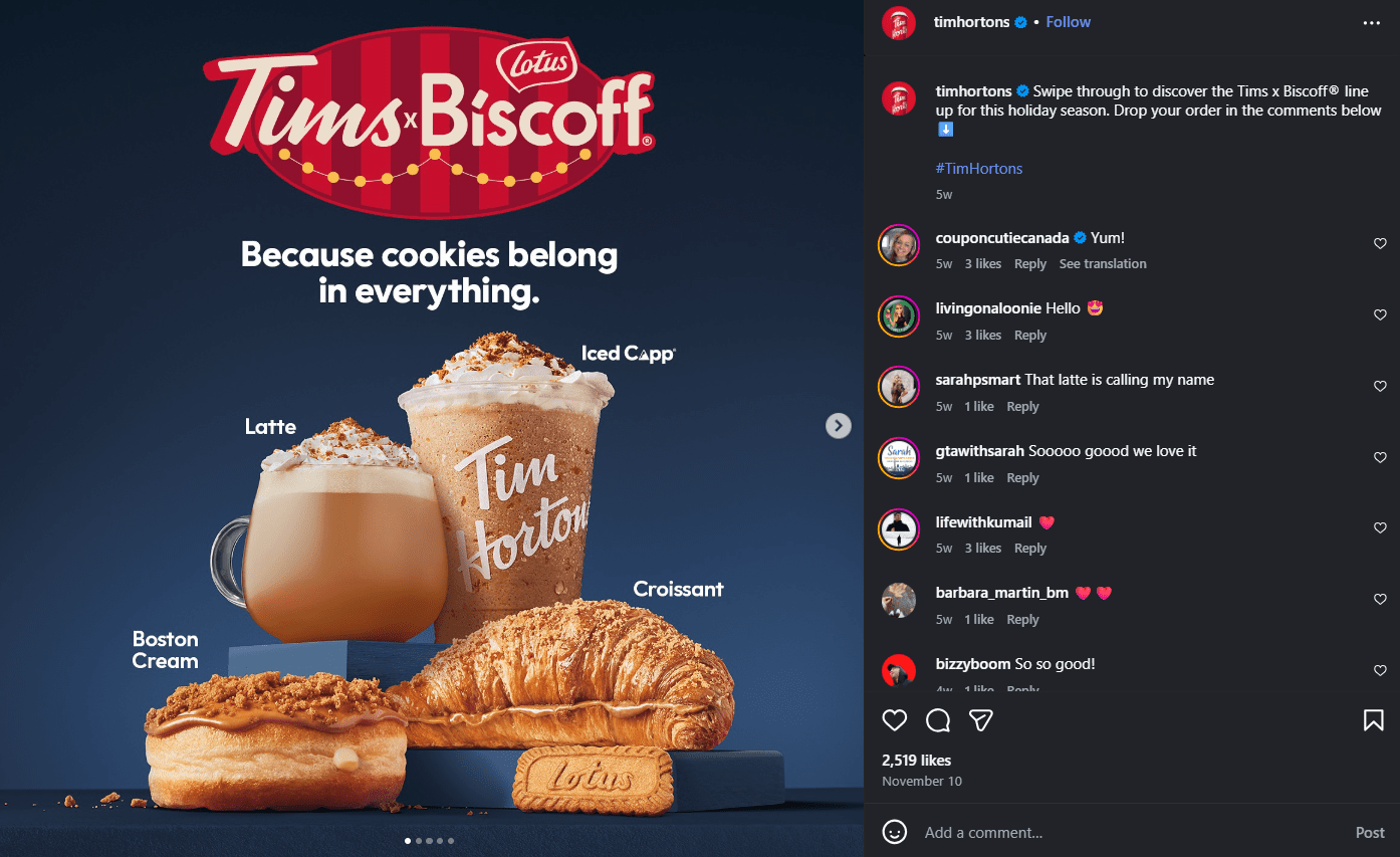 Tim Horton’s Holiday-Themed Post from Early November