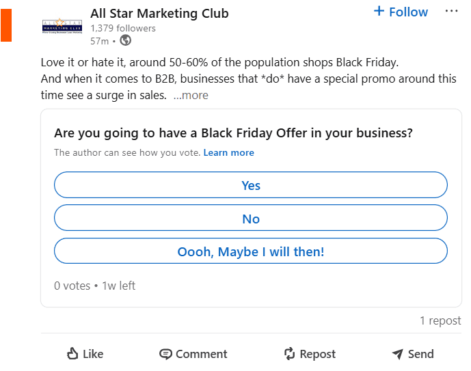 Black Friday Poll on LinkedIn