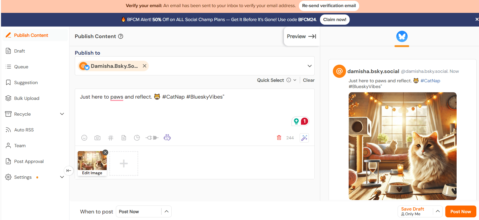 Social Champ’s Publish Content Dashboard