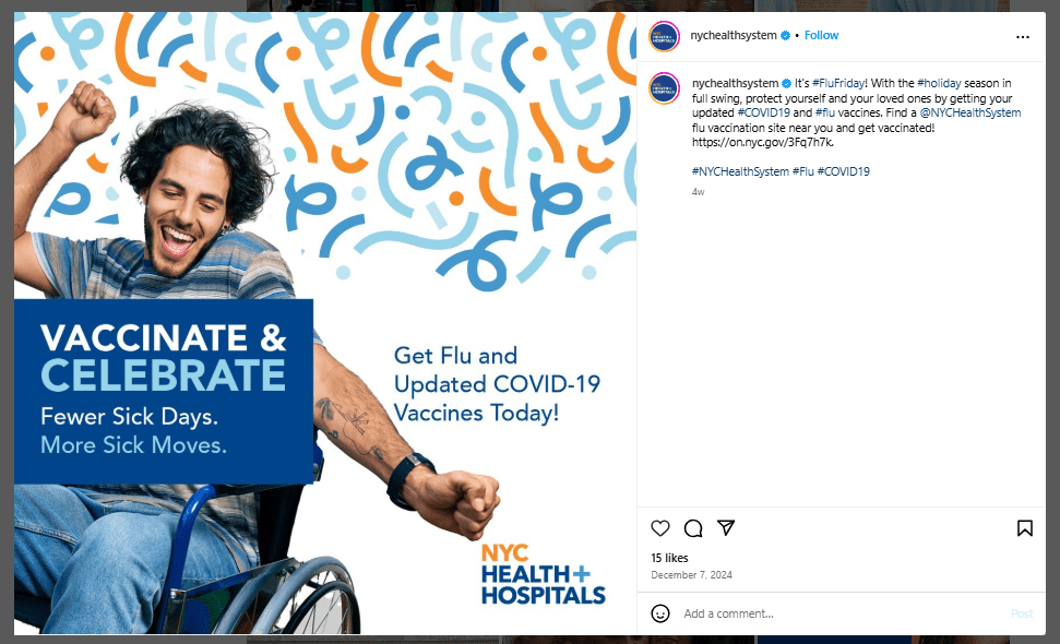 Social Media in Healthcare: Key Strategies for Success in 2025 12 A visually-aesthetic post from NYC Health and Hospitals.