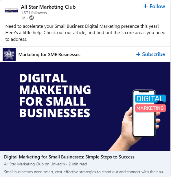 A Screenshot of an Article Shared on LinkedIn