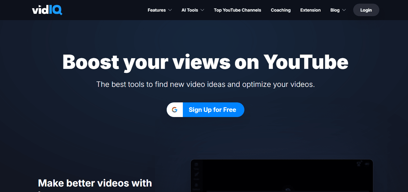 Best YouTube Growth Tools to Boost Your Channel in 2025 10 VidIQ's Landing Page