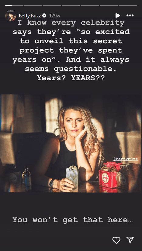 How to Build a Brand with Celebrity Social Media Management 8 Blake Lively Promoting Her Beverages on Her Instagram Stories