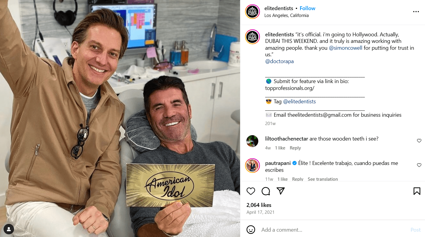 100+ Dental Social Media Post Ideas to Engage & Grow Your Practice 11 Instagram Post With Celebrity by @elitedentists