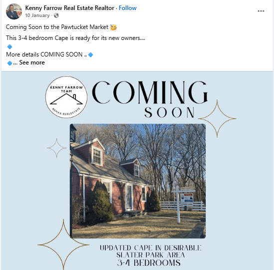 An Example of a Coming Soon Post from a Realtor