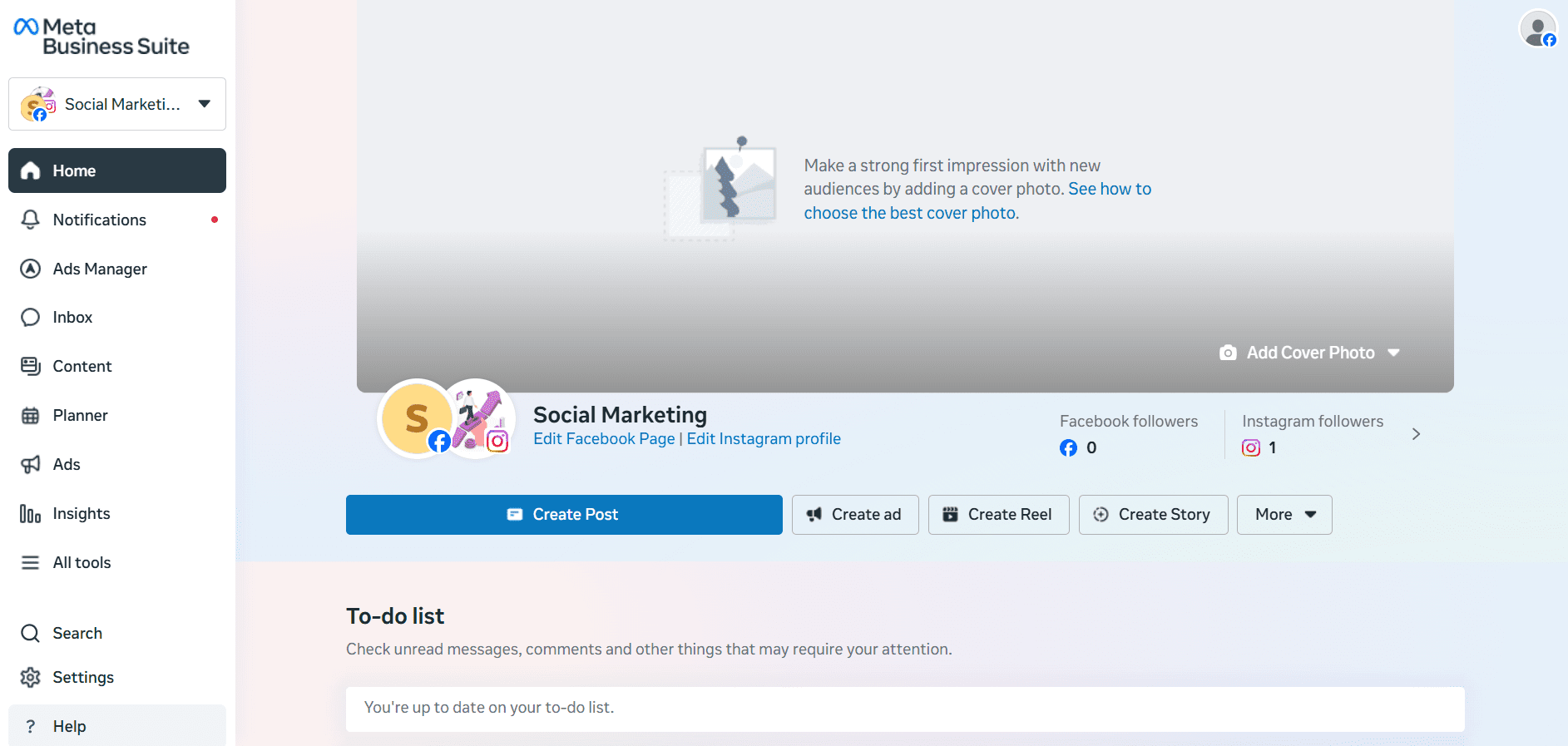 Meta Business Suite’s Dashboard