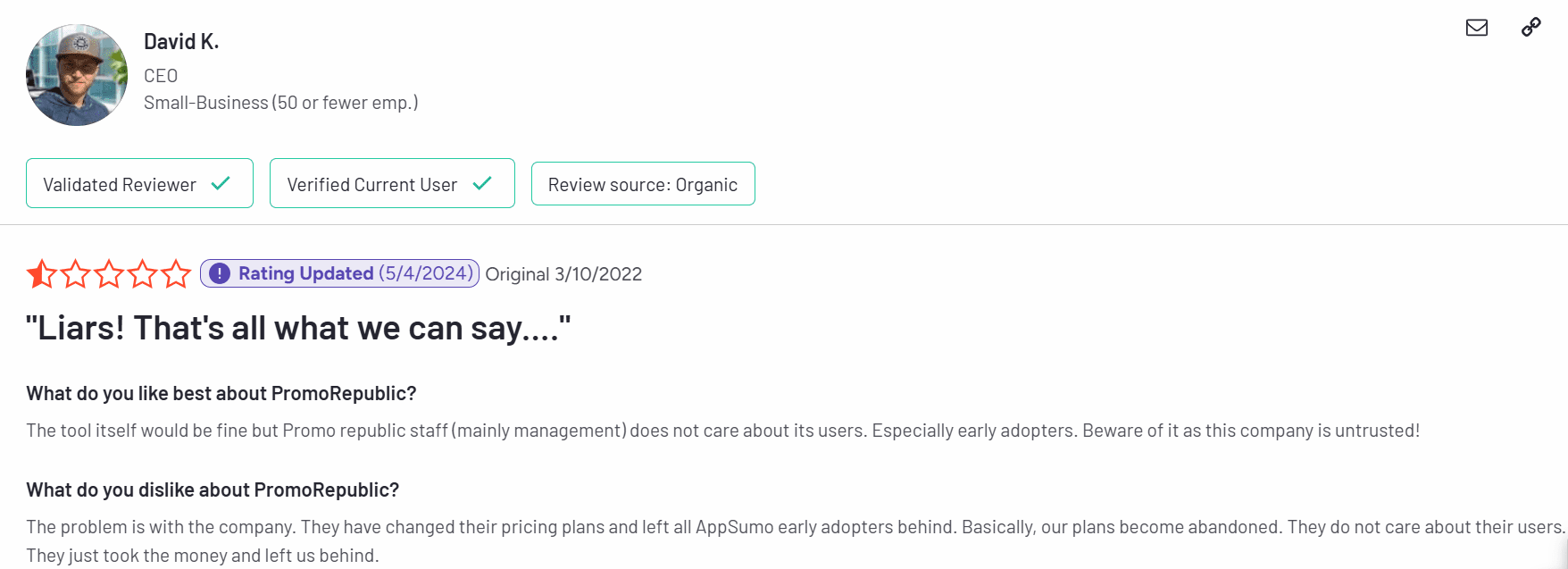 David's Review on PromoRepublic on G2 