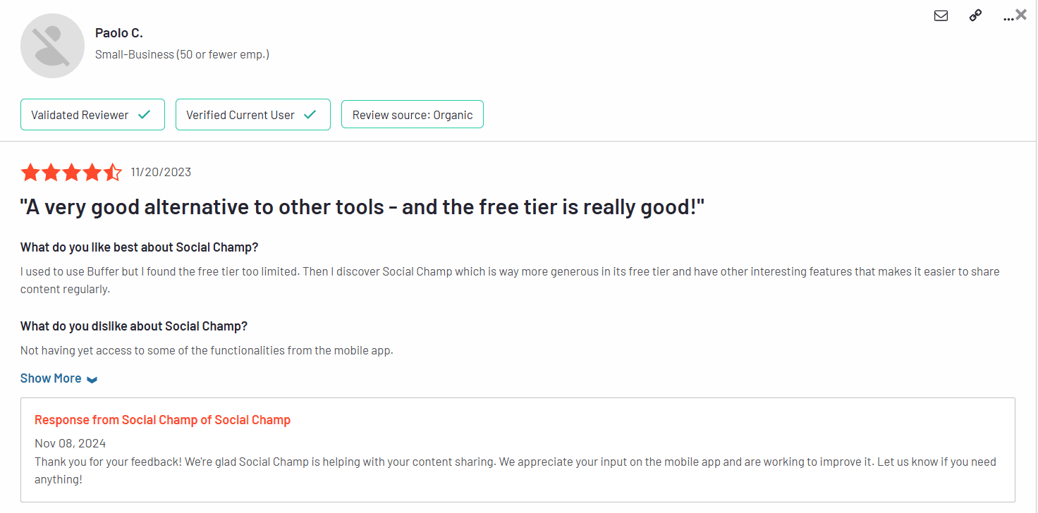 G2 Review for Social Champ