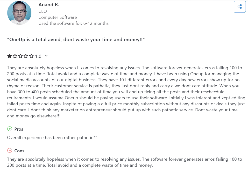 A Review for OneUp on Capterra