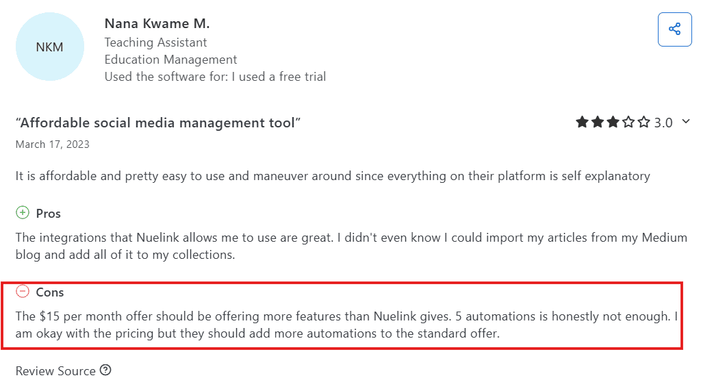 A Review for Nuelink on Capterra