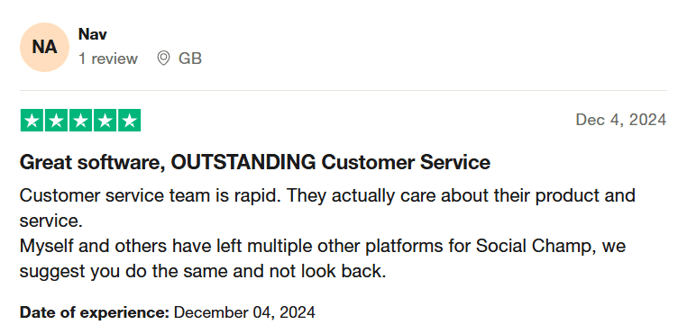 Is Vista Social Pricing Worth the Cost? Here's What You're Actually Paying For 16 A Review for Social Champ's Customer Support on Trustpilot