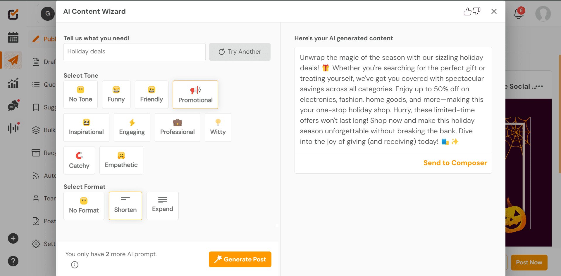 Social Champ’s AI Content Wizard Feature