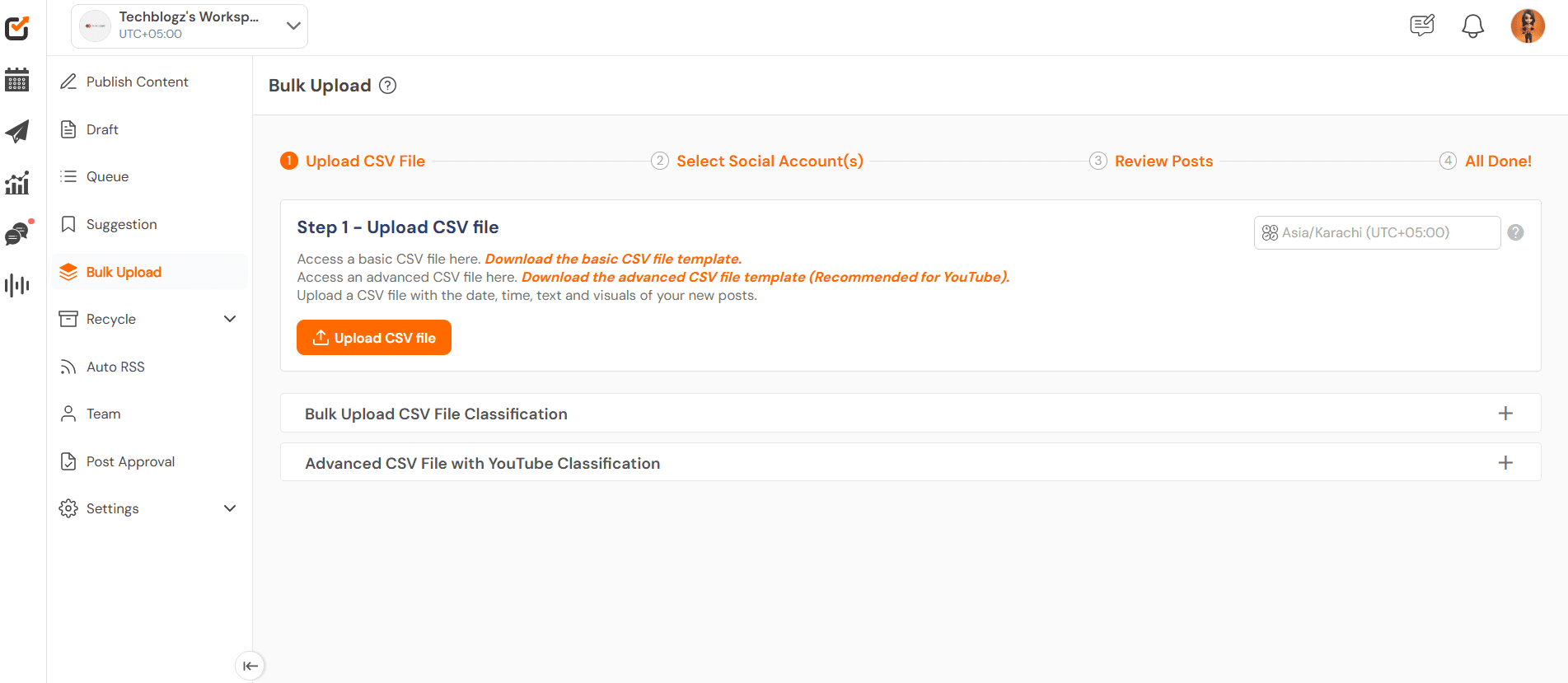 Social Champ’s Bulk Upload Feature