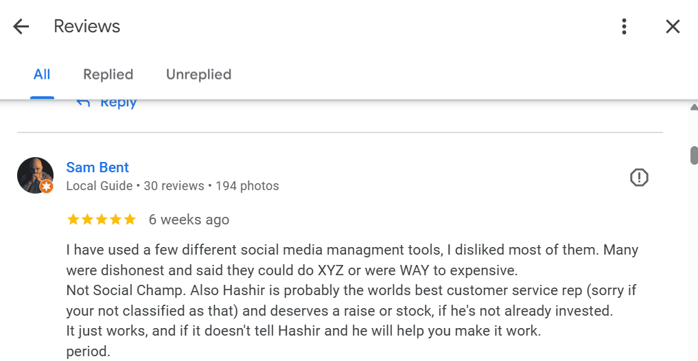 Social Champ’s Review on Google for Best Customer Support Service