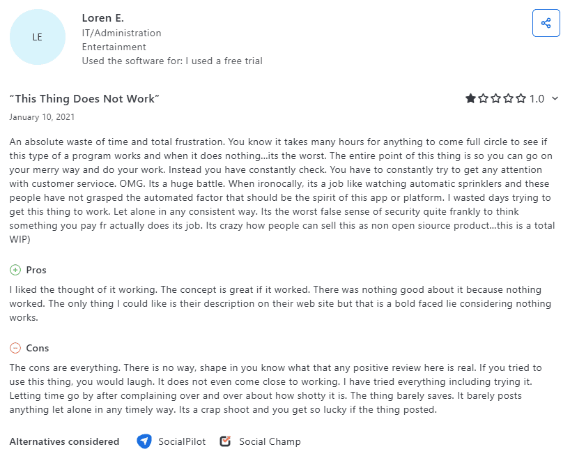 A SocialBu User Considered It an Absolute Waste of Time