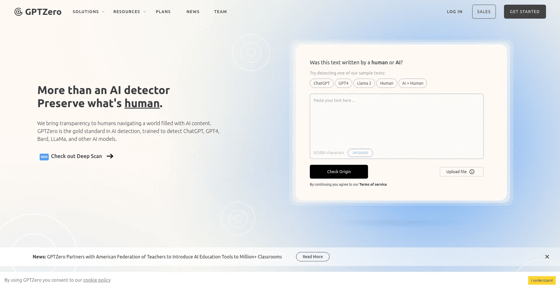 Best AI Content Creation Tools in 2025: Smarter Writing, Visuals & Social Media at Scale 10 GPTZero Homepage