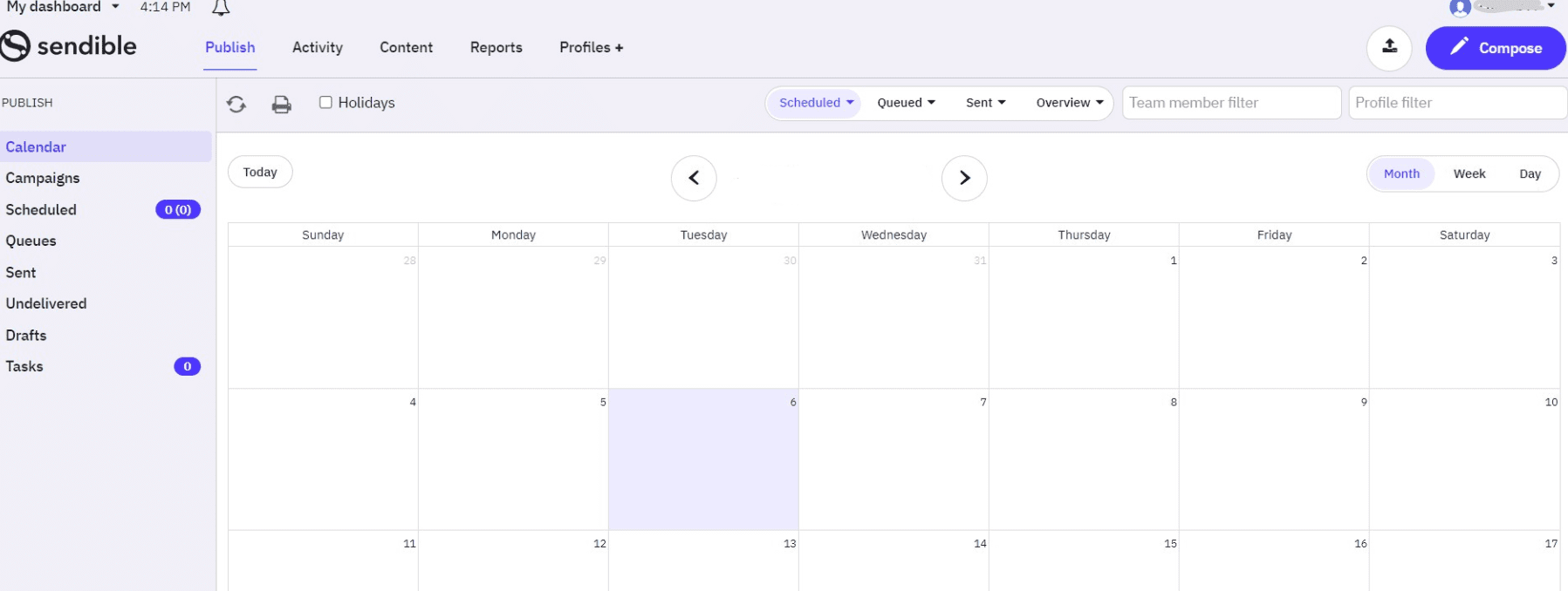 Sendible's Dashboard