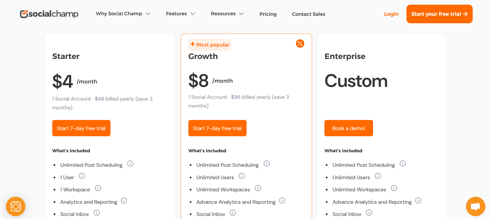 Social Champ's Pricing Page