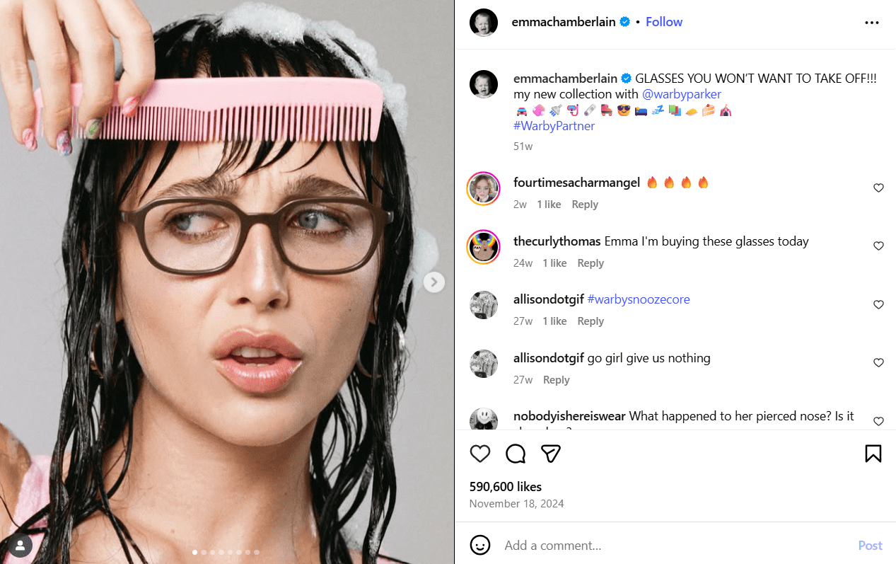 How to Find Influencers for Your Next Campaign in 2026? 7 @emmachamberlain's Collaboration Post With @warbyparker