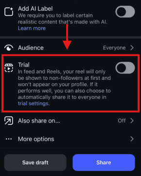 Trial Reel Button on Instagram